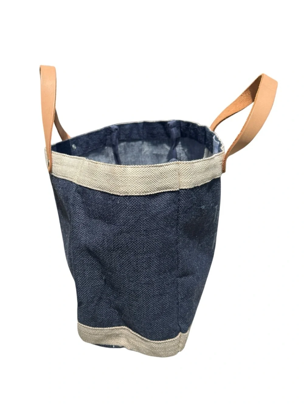 Apolis The Breakers Palm Beach Navy Jute Leather Tote Coastal Resort Beach Bag
